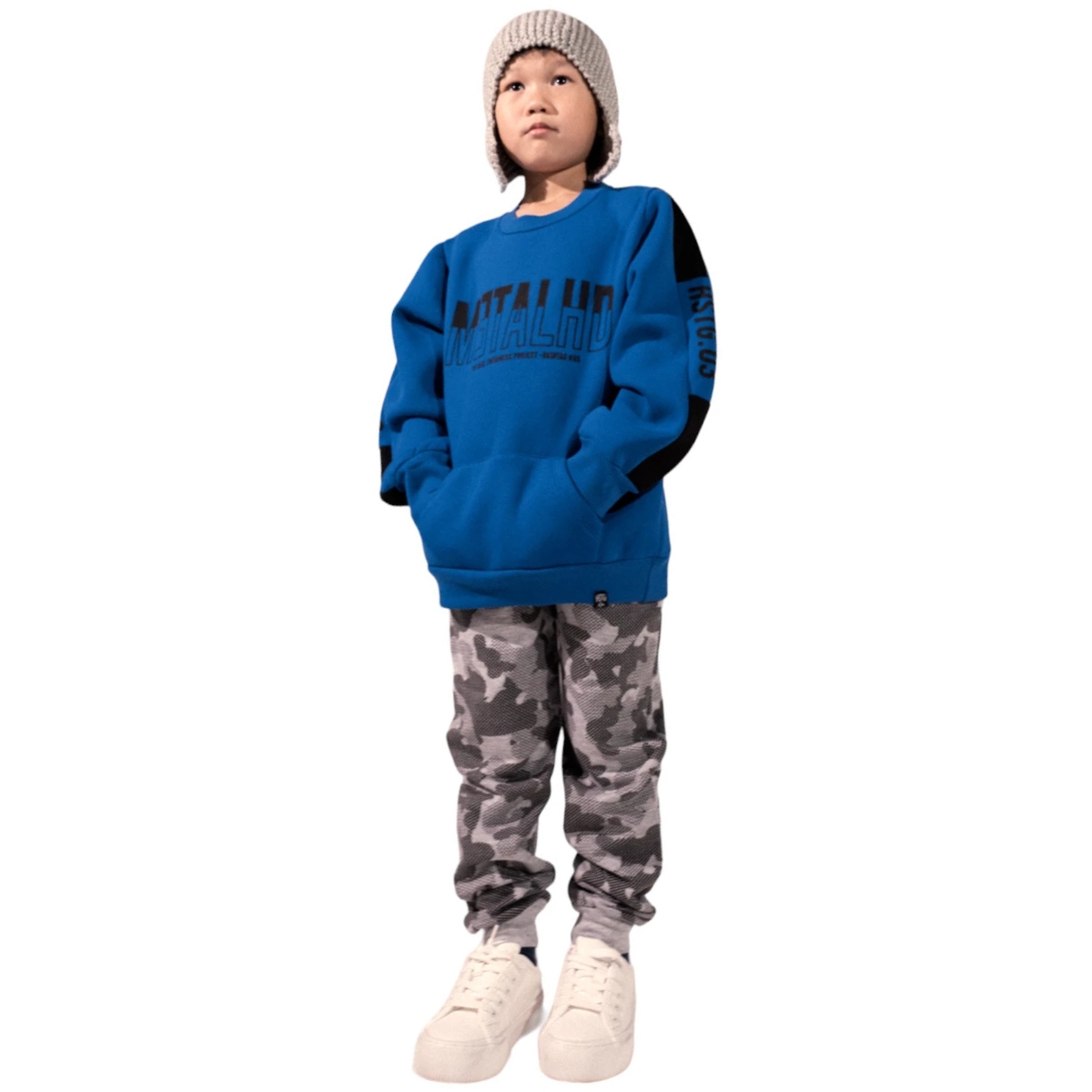 Hashtag μπλε παιδική μπλούζα φόρμας με τύπωμα και τσέπη