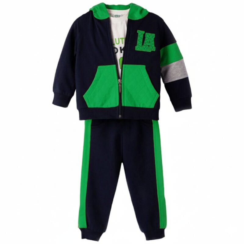 Hashtag σετ φόρμας τριών τεμαχίων με ζακέτα μπλε και παντελόνι για αγόρι