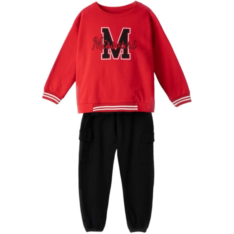 Εβίτα βελουτέ σετ φόρμας για κορίτσι κόκκινη μπλούζα μαύρο παντελόνι