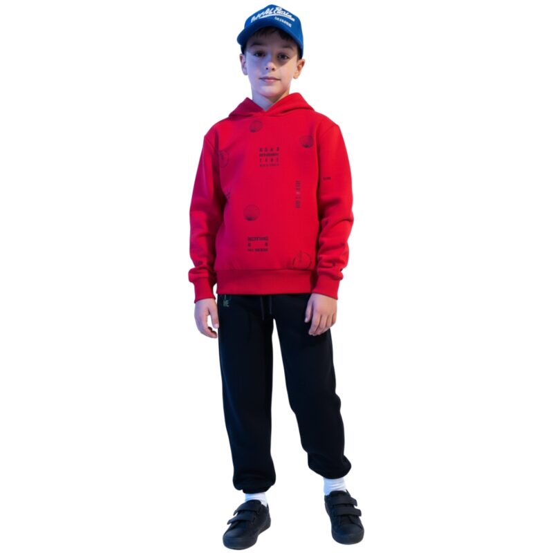 Hashtag παιδικό σετ φόρμας για αγόρι Dimension κόκκινη μπλούζα μαύρο παντελόνι