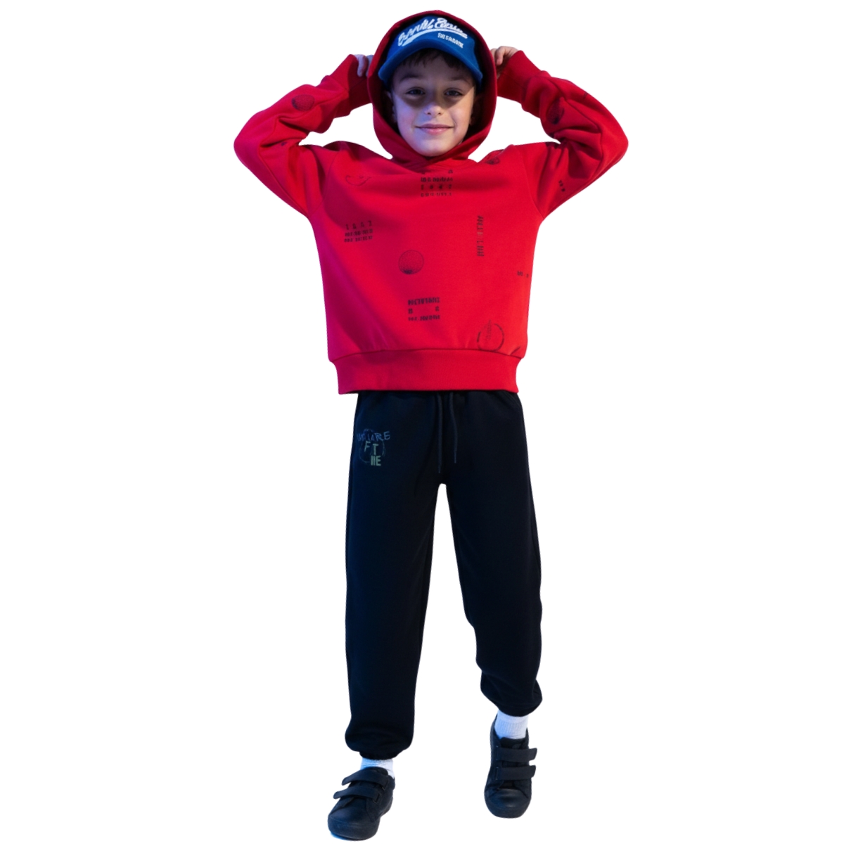 Hashtag κόκκινη μπλούζα φόρμας για αγόρι με κουκούλα και τύπωμα all over