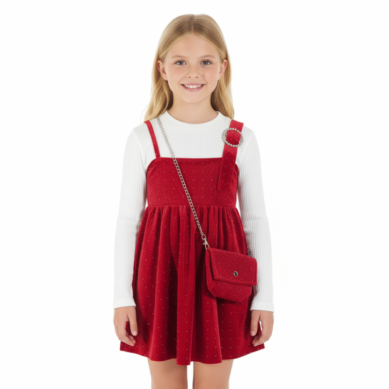 ΑΖ βελουτέ φορεματάκι με τσαντάκι «Pure Red»