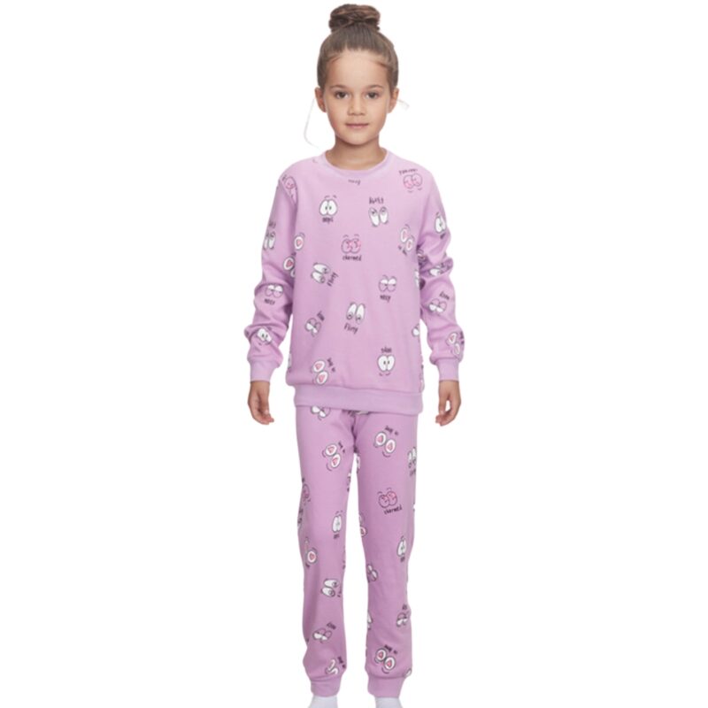 Dreams παιδική πιτζάμα μοβ για κορίτσι Funny Purple Faces