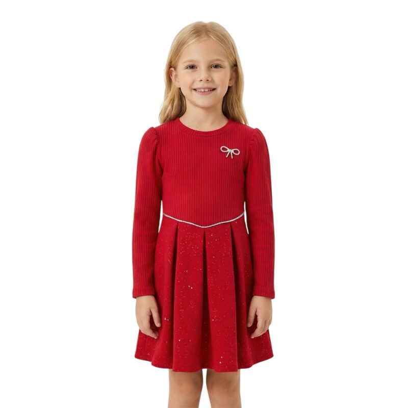 ΑΖ κόκκινο αμπιγιέ φόρεμα κορίτσι Red Festive με φούστα και ασημί σχέδια