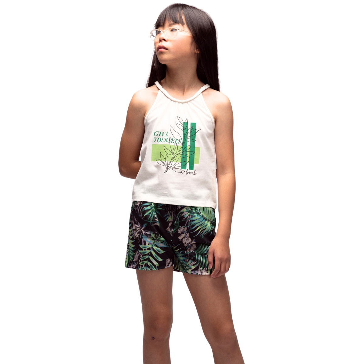 Εβίτα σετ μπλούζα και σορτσάκι για κορίτσια σε λευκό και φλοράλ χρώμα