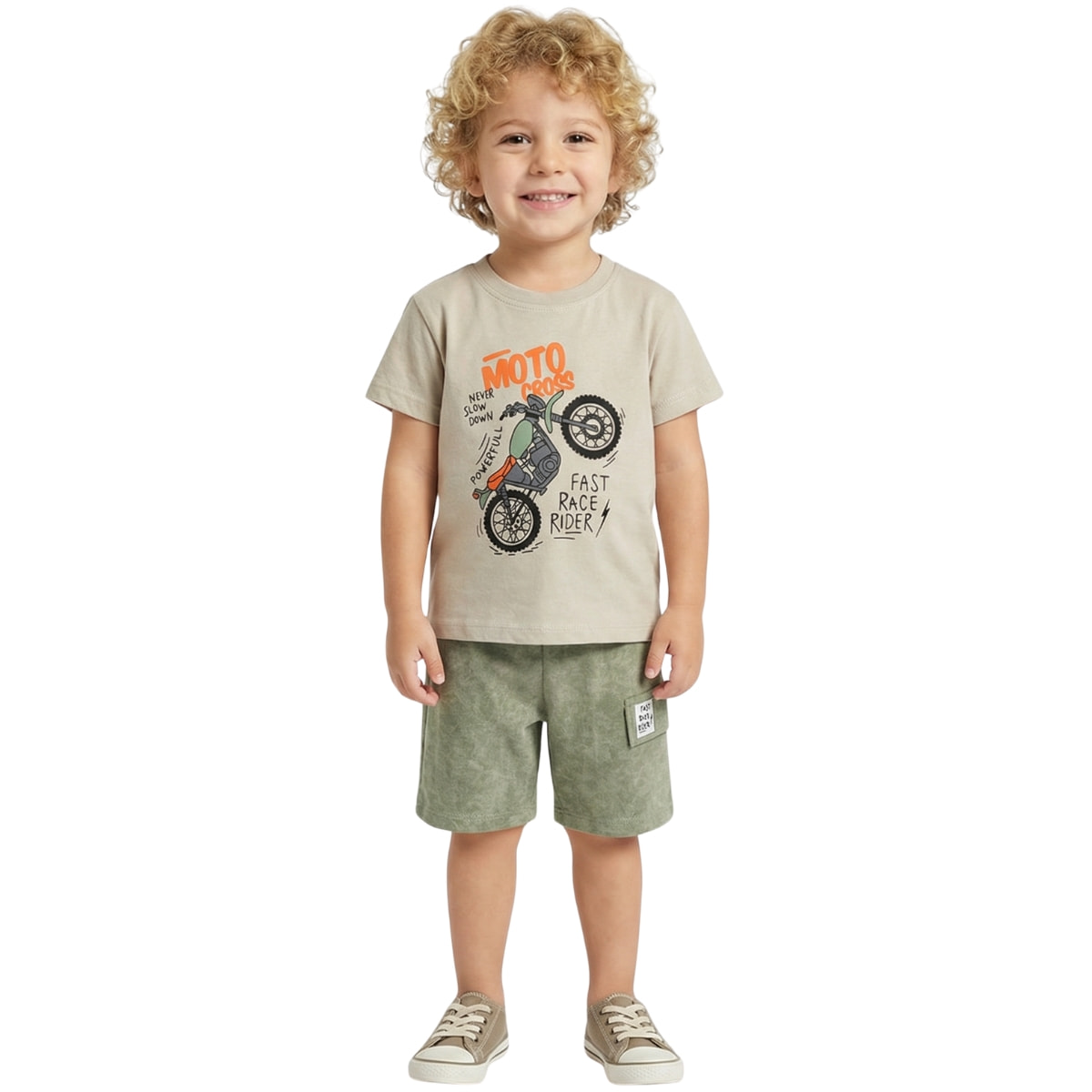 Hashtag σετ πράσινο Moto Cross για αγόρια με μπλούζα και σορτσάκι