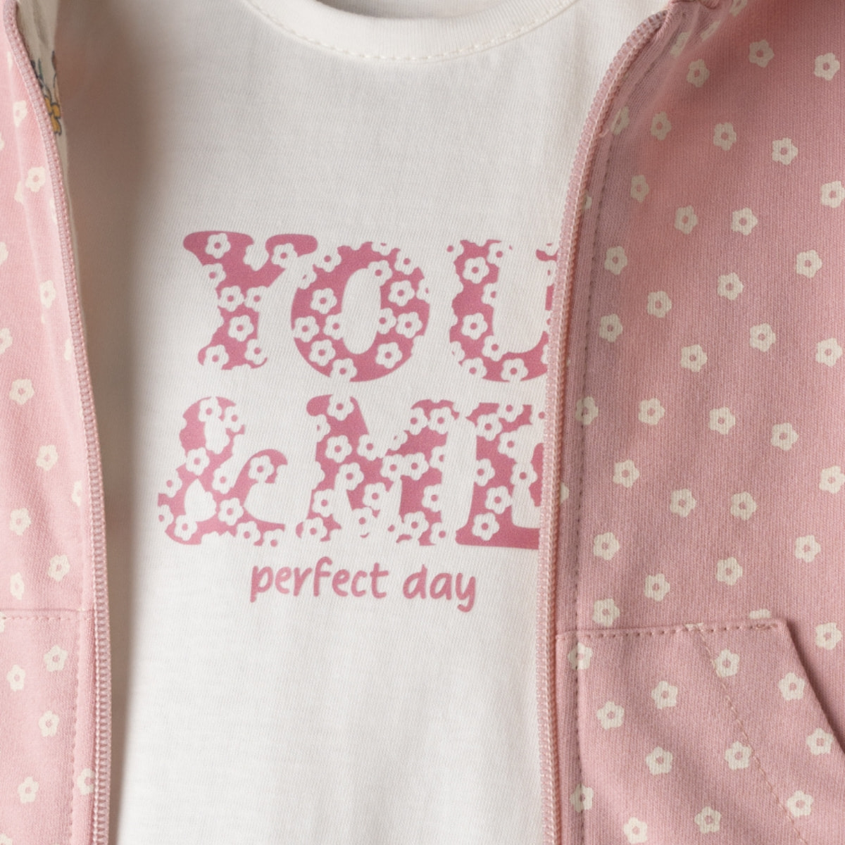 Εβίτα εκρού μπλούζα για κορίτσια Perfect Day με τύπωμα μπροστά και τρουκ στον ώμο