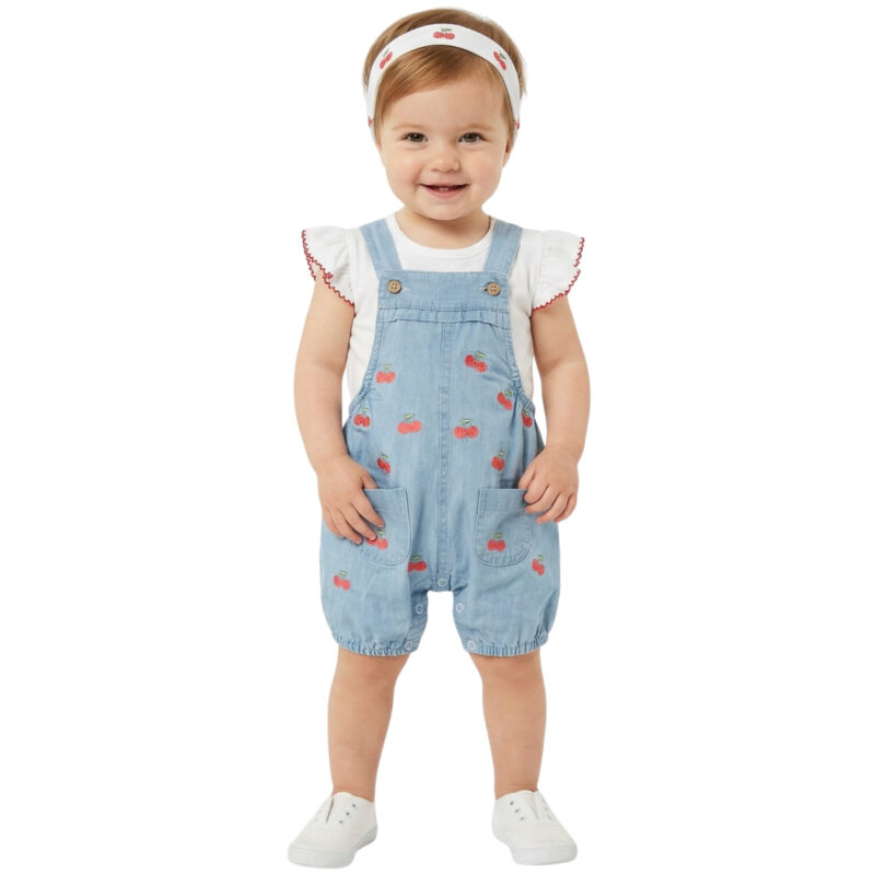 Βρεφικό σετ Εβίτα σαλοπέτα μπλε «Cherries Blossom» με μπλουζάκι και κορδέλα