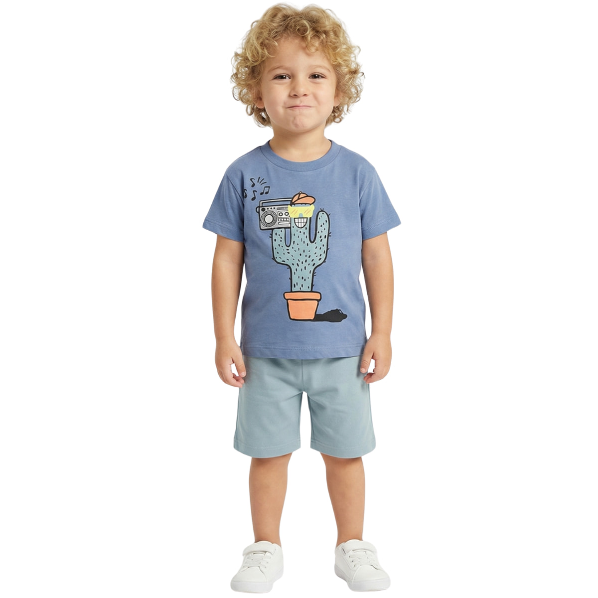 Σετ Trax «Funny Cactus» με μπλε μπλούζα και βεραμάν σορτσάκι για κάθε μέρα