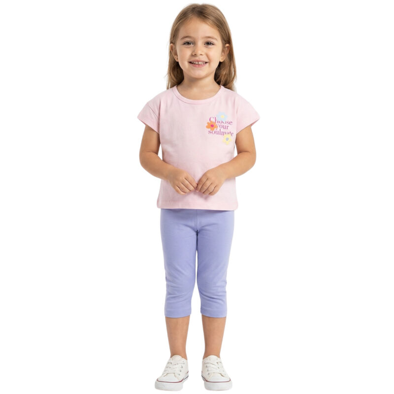 Σετ Trax κορίτσια ροζ μοβ «Choose Your Soulmate» μπλούζα και κολάν κάπρι