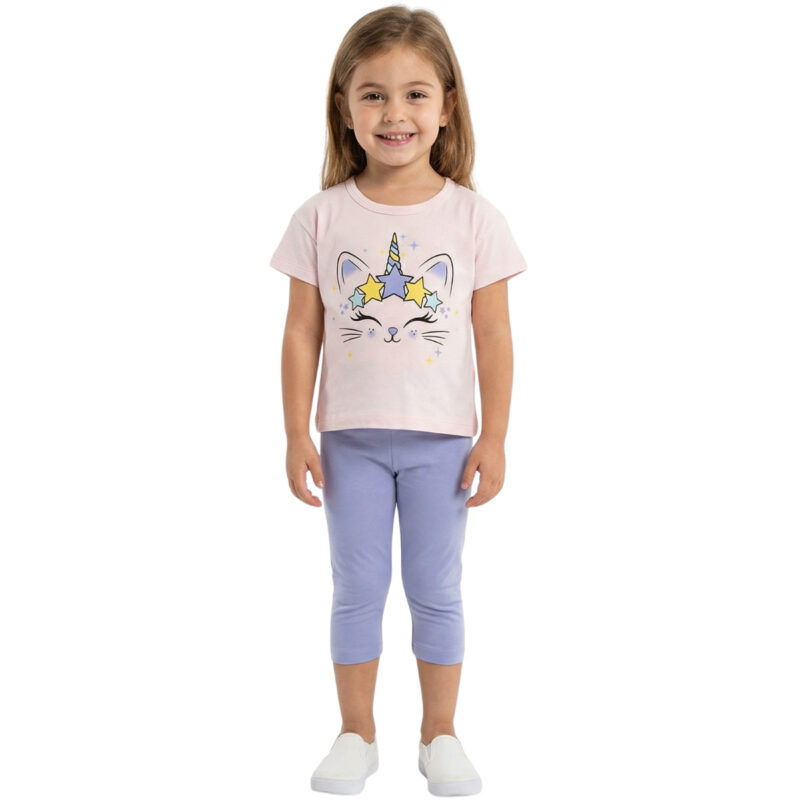 Σετ Trax κορίτσια ροζ μοβ «Happy Kitten» μπλούζα και κολάν κάπρι