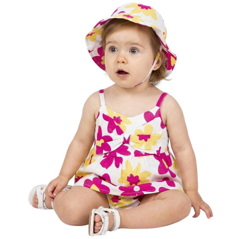 Βρεφικό σετ Trax πολύχρωμο βισκόζη «Awesome» με φορεματάκι, βρακάκι και bucket καπελάκι