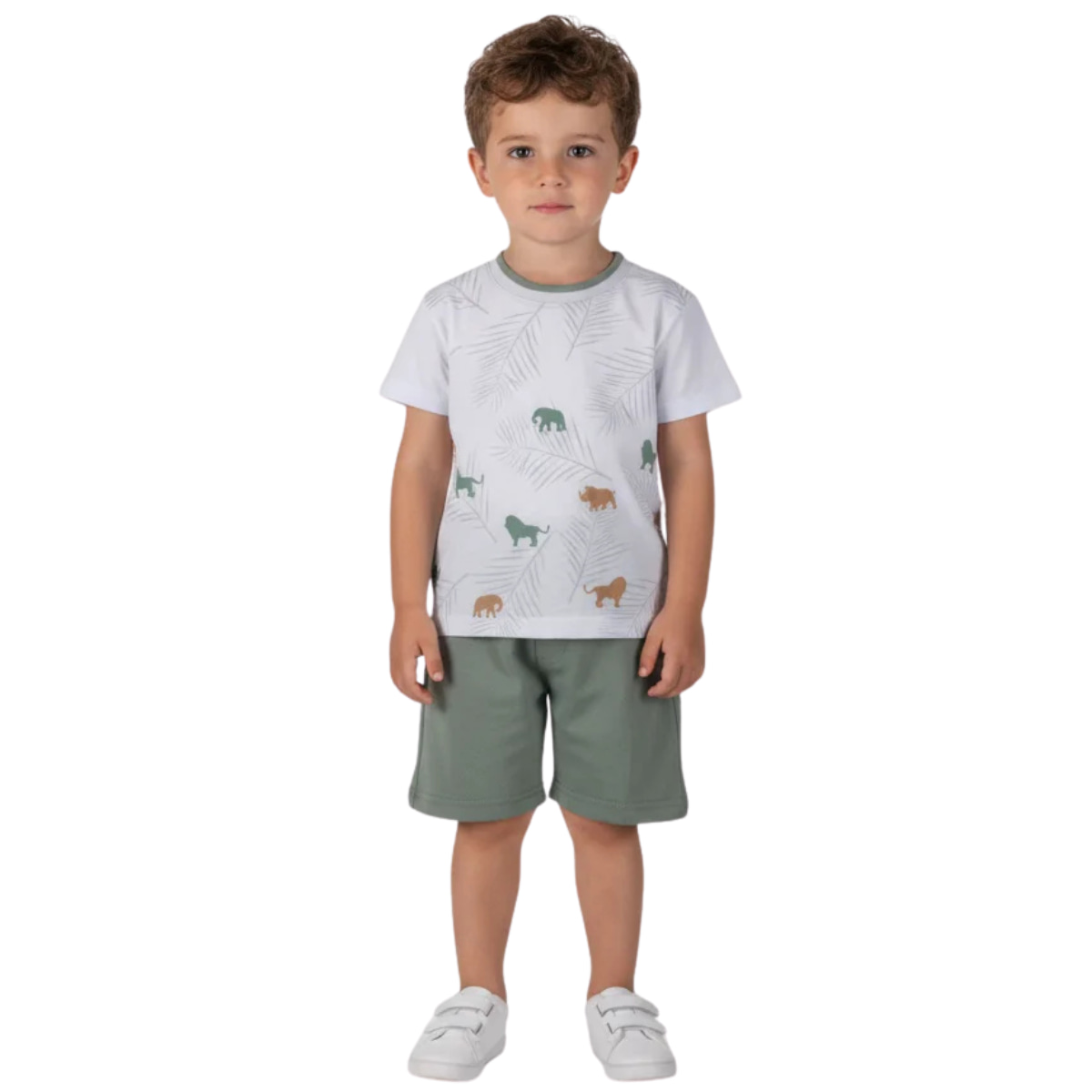 Joyce μπλούζα αγόρι εκρού με all over τύπωμα Lions – καλοκαιρινό σετ για βόλτα και διακοπές