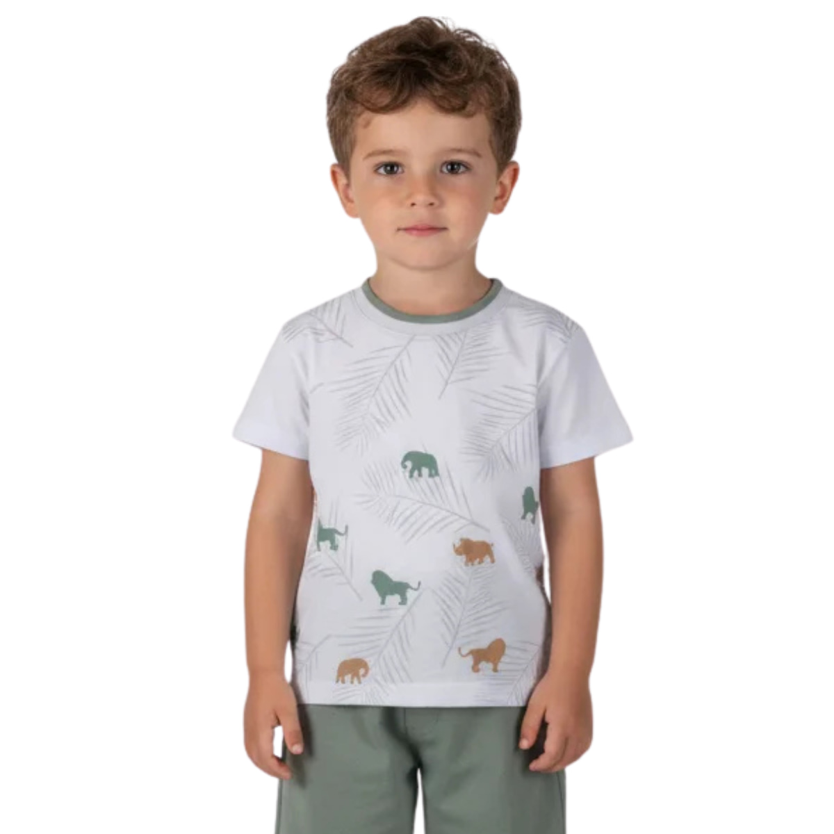 Joyce σετ αγόρι με εκρού μπλούζα παιχνιδιάρικο τύπωμα Lions και πράσινο σορτσάκι καλοκαίρι