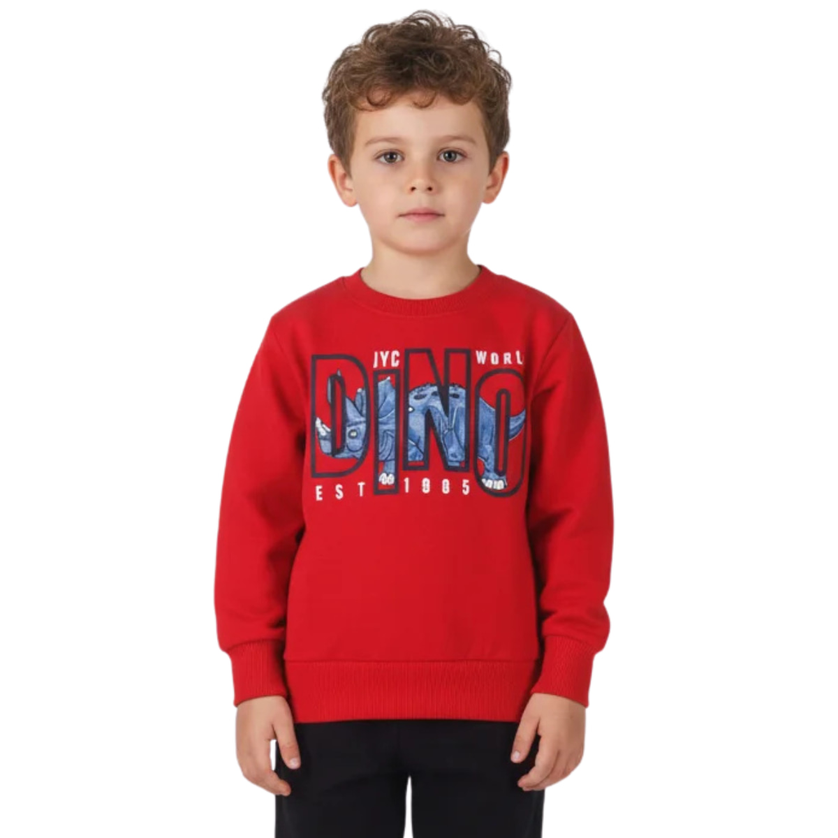 Joyce φόρμα World Dino αγόρι – κόκκινη μπλούζα με παιχνιδιάρικο σχέδιο μπροστά και μαύρο παντελόνι
