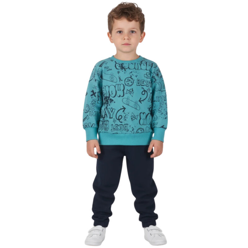 Joyce μπλούζα φόρμας Best Boy για αγόρι σε πράσινο με all over τύπωμα και λάστιχα