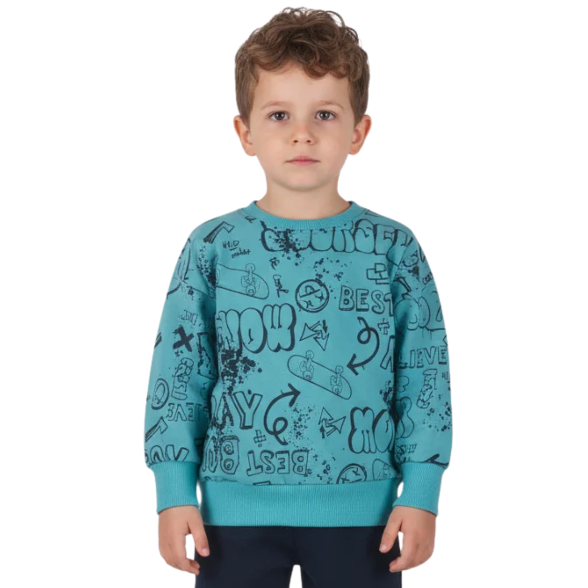 Joyce φόρμα Best Boy για αγόρι με πράσινη μπλούζα all over και άνετο μπλε παντελόνι