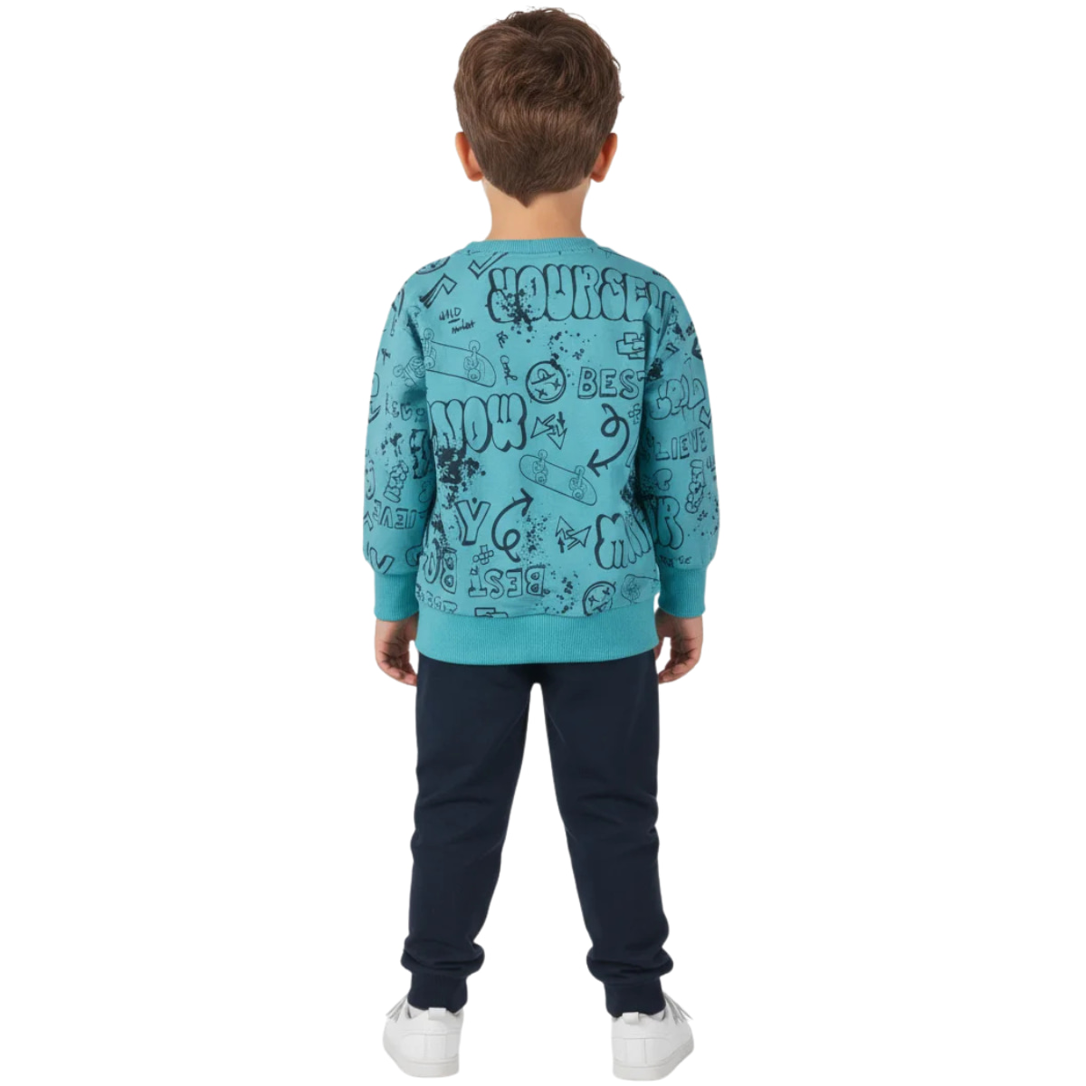 Πράσινη φόρμα Joyce Best Boy για αγόρι με all over τύπωμα και μπλε παντελόνι