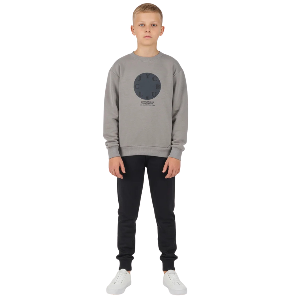Γκρι φόρμα Joyce Circle αγόρι με γκρι μπλούζα με τύπωμα και μαύρο παντελόνι