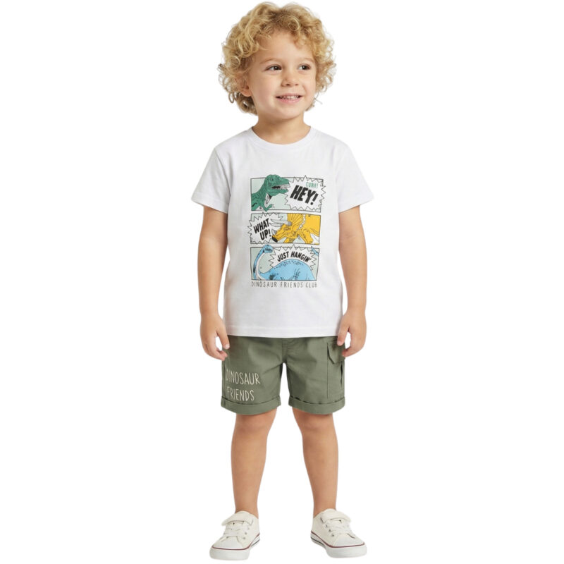 Funky σετ Animals Club για αγόρια με λευκή μπλούζα και πράσινο σορτσάκι