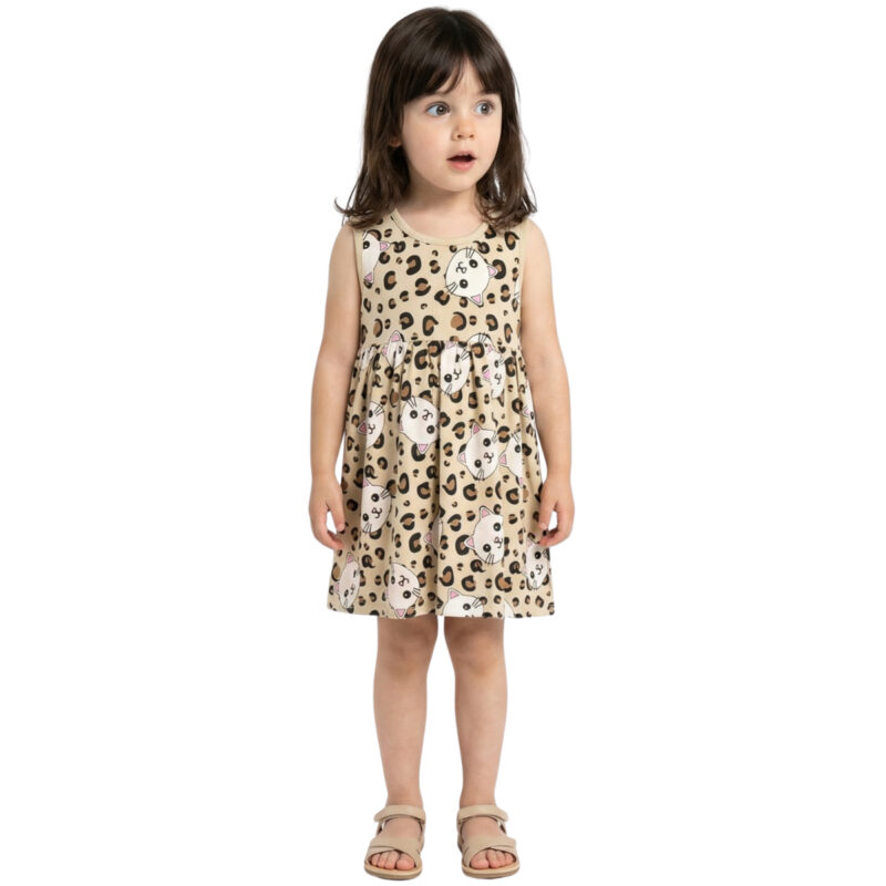 Funky μπεζ αμάνικο φόρεμα γατάκια για κορίτσια Kittens με all over τύπωμα