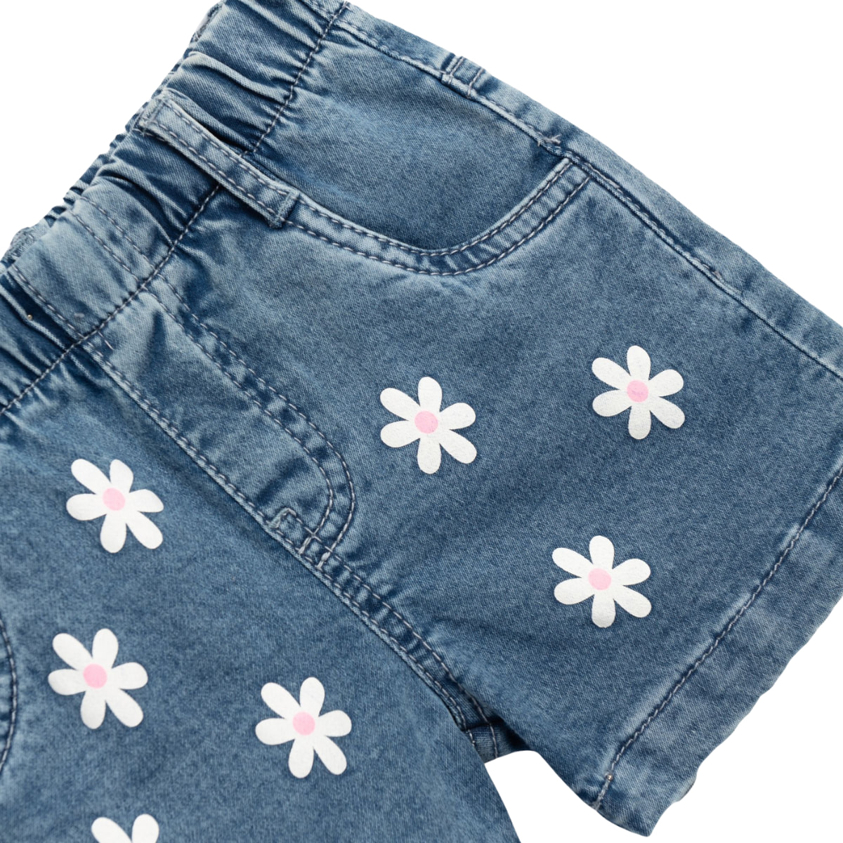 Funky «Daisies» τζιν σορτσάκι για κορίτσι με διακοσμητικά λουλουδάκια σε κλασική μπλε απόχρωση