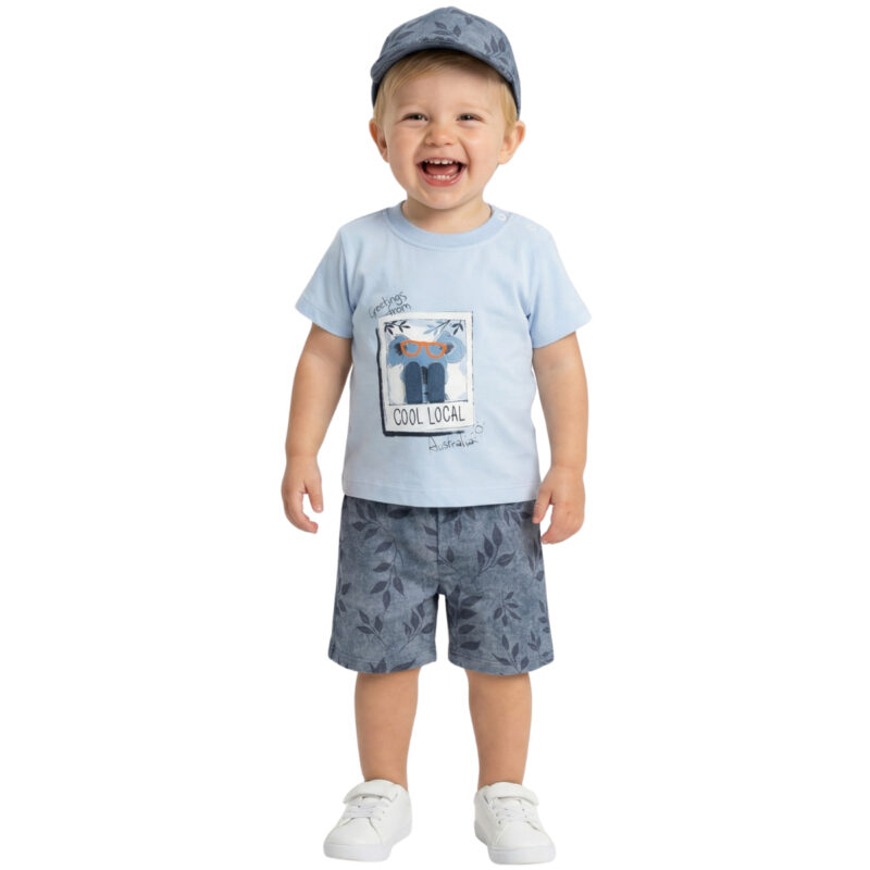 Βρεφικό σετ Hashtag αγόρια γαλάζιο μπλε «Cool Local» με μπλούζα, σορτσάκι και καπελάκι τζόκεϊ