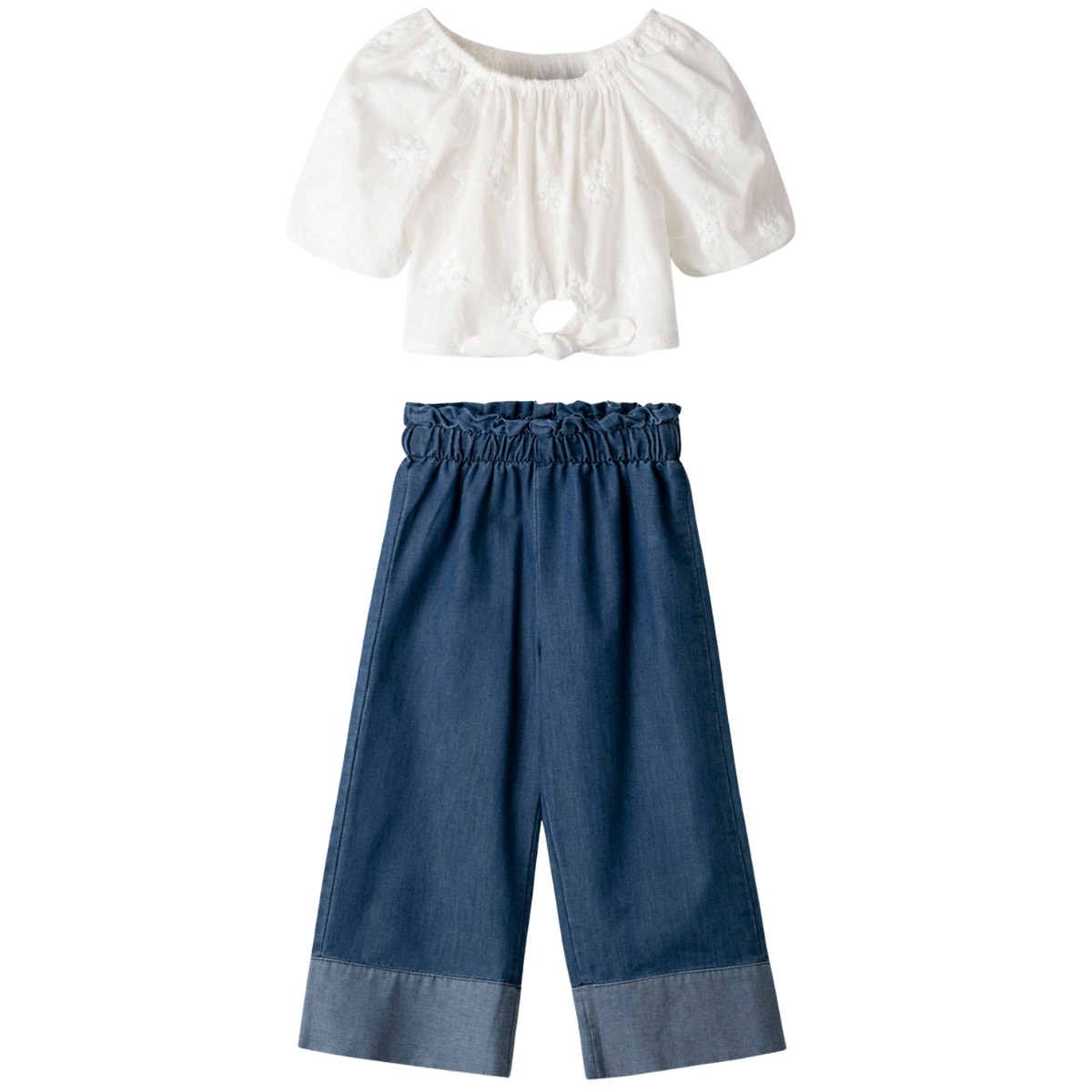 Εβίτα τοπ με τζιν παντελόνα για κορίτσια, μοντέρνα καλοκαιρινή εμφάνιση