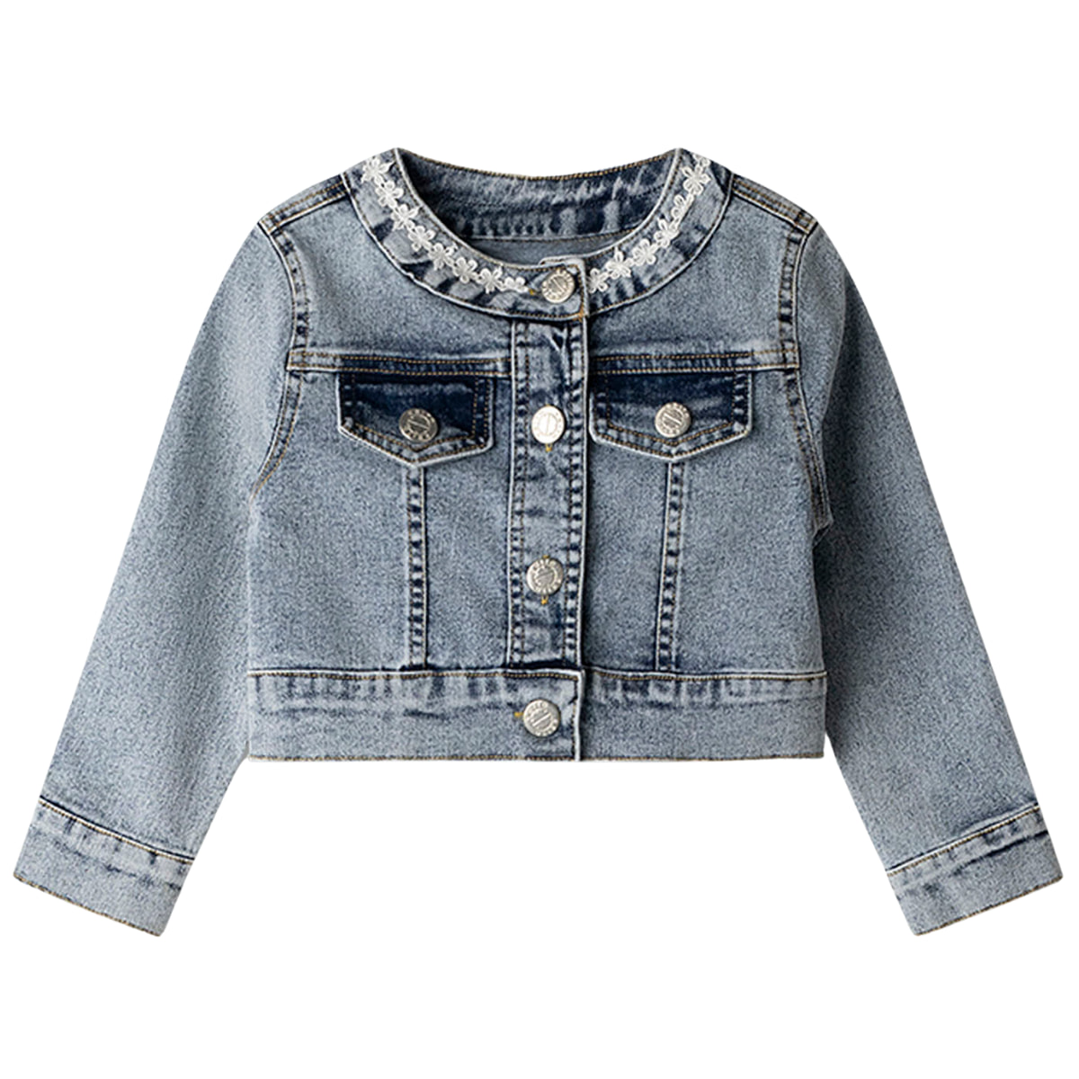 Εβίτα μπλε crop top τζιν μπουφάν με κουμπιά εμπρός για κορίτσια, ανοιξιάτικο
