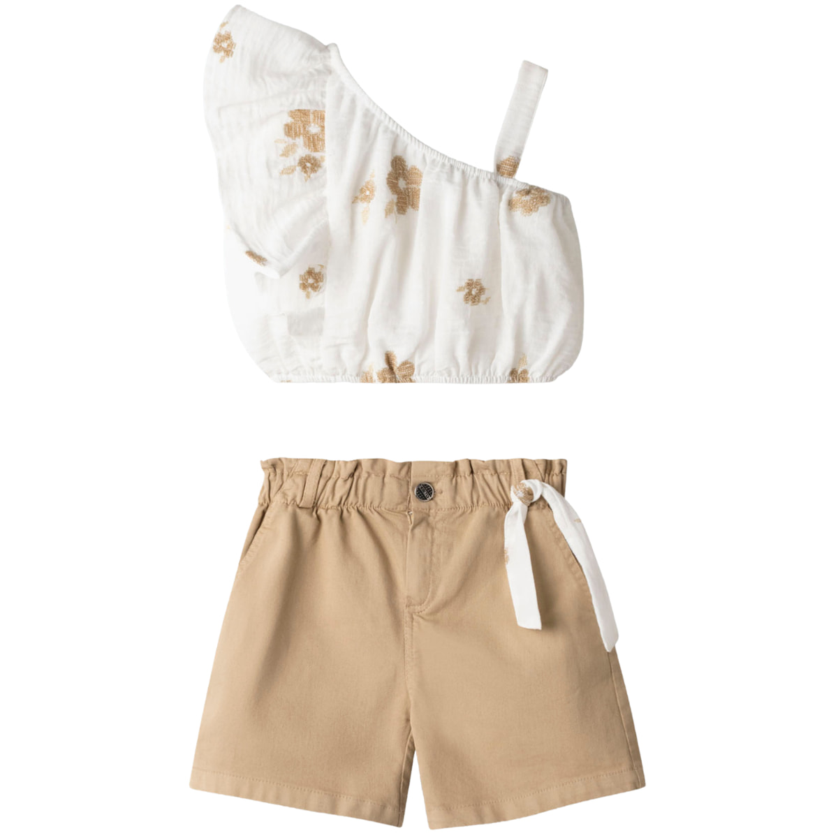 Σετ Εβίτα Perfect Afternoons για κορίτσια, εκρού τοπ και μπεζ σορτσάκι