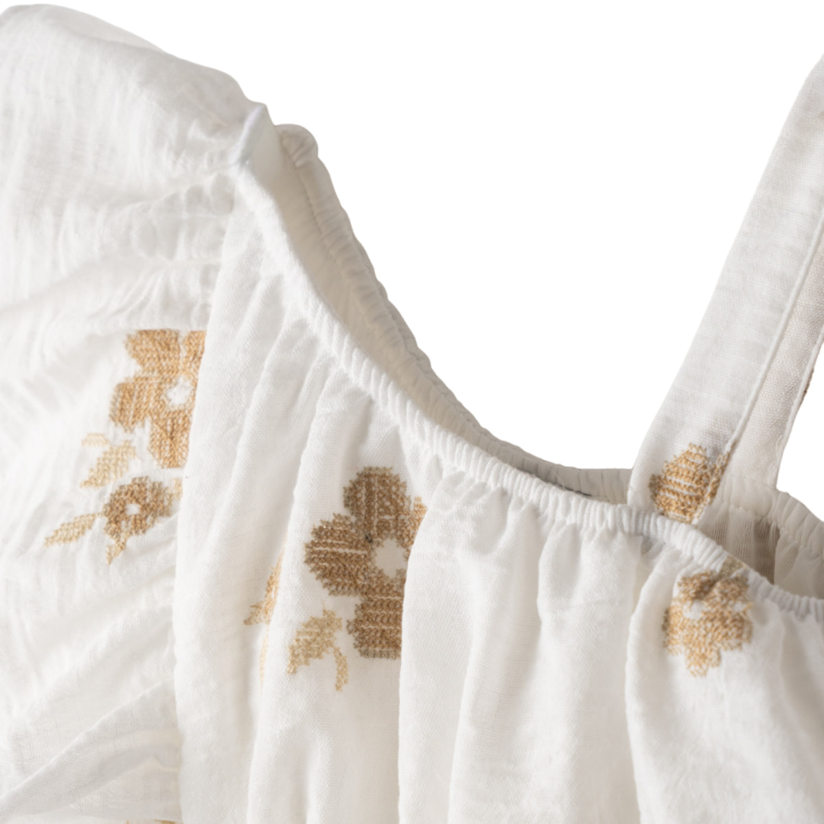 Εβίτα εκρού τοπ με κεντημένα λουλούδια και βολάν για κορίτσια, καλοκαίρι