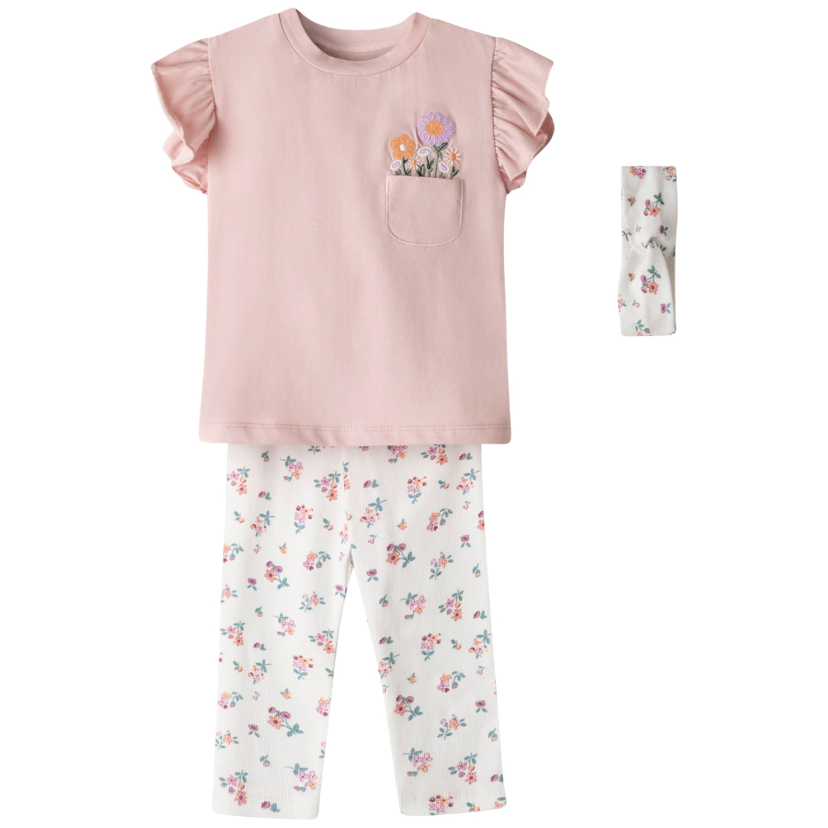 Εβίτα καλοκαιρινό σετ για κορίτσι σε ροζ και εκρού χρώμα με ελαστική μέση – Flowers in The Pocket