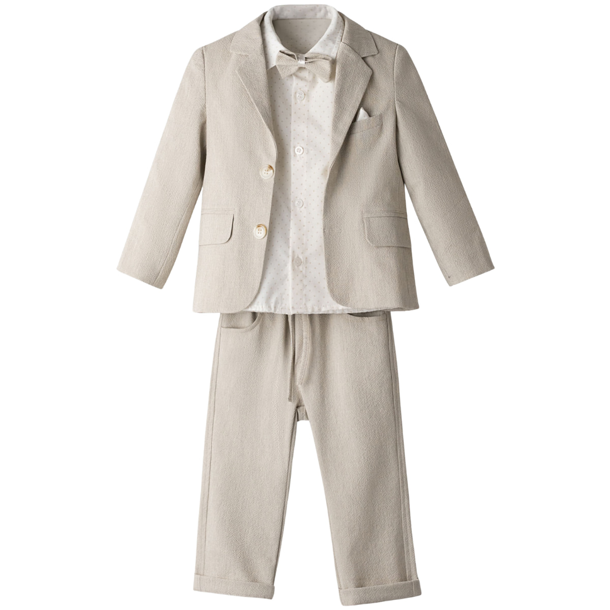 Hashtag αμπιγιέ σετ για αγόρι με εκρού πουκάμισο με διακριτικό σχέδιο και παπιγιόν