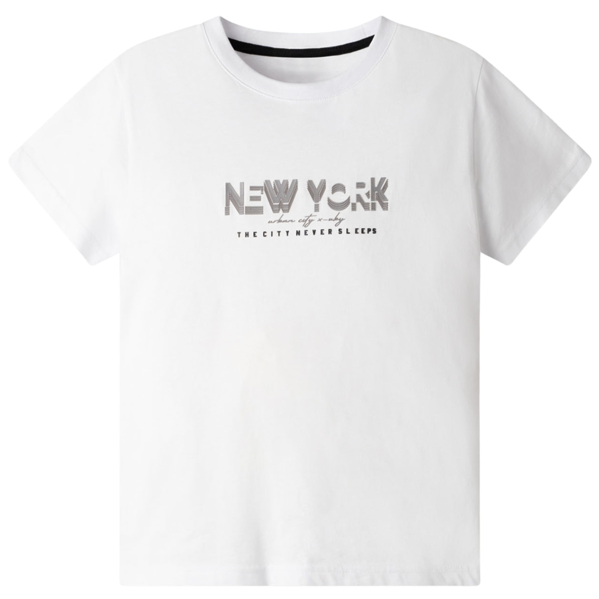 Hashtag μπλούζα «New York» για αγόρι σε λευκό, κατάλληλη για συνδυασμό με βερμούδα ή τζιν