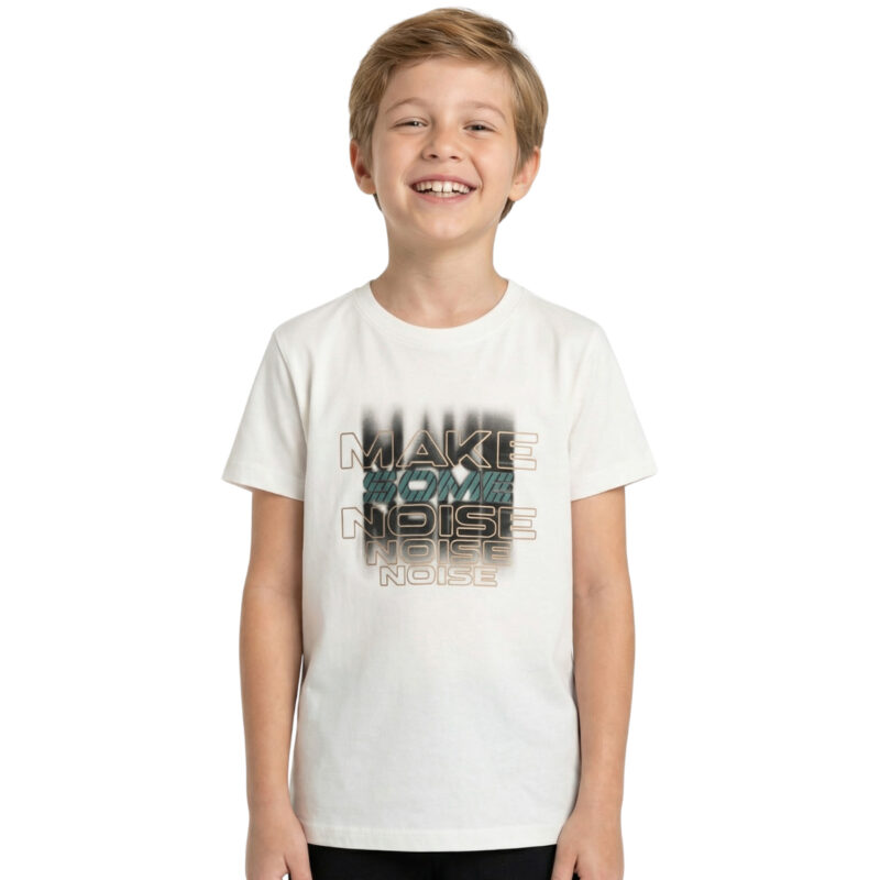 Κοντομάνικη μπλούζα Hashtag λευκή για παιδιά Make Some Noise με τύπωμα