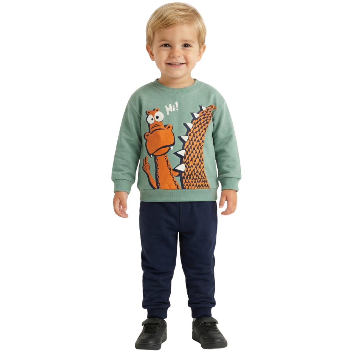 Σετ φόρμας Trax για αγόρι άνοιξη «Goofy Dragon» με πράσινη μπλούζα και μπλε παντελόνι