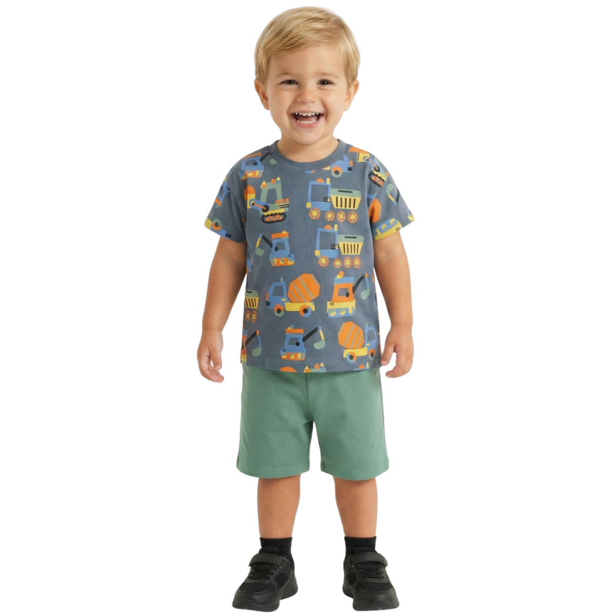 Παιδικό σετ μπλούζα με σορτσάκι Trax για αγόρι Excavator σε μπλε και βεραμάν χρώμα