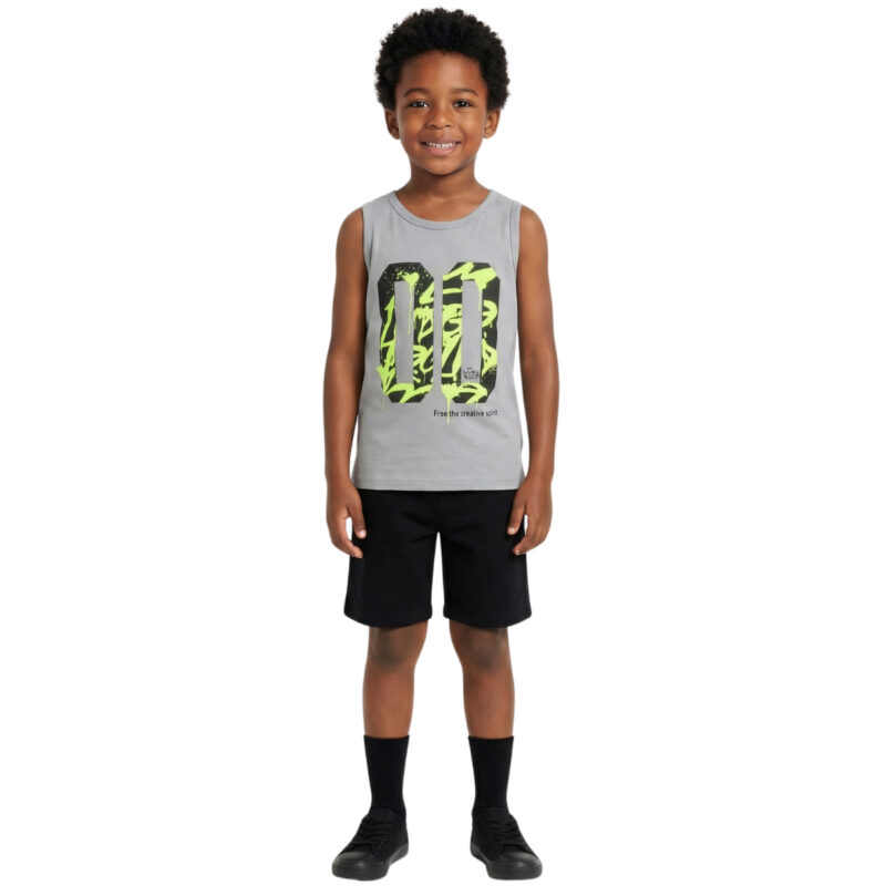 Trax Creative Spirit σετ για αγόρια, γκρι αμάνικη μπλούζα και μαύρη βερμούδα