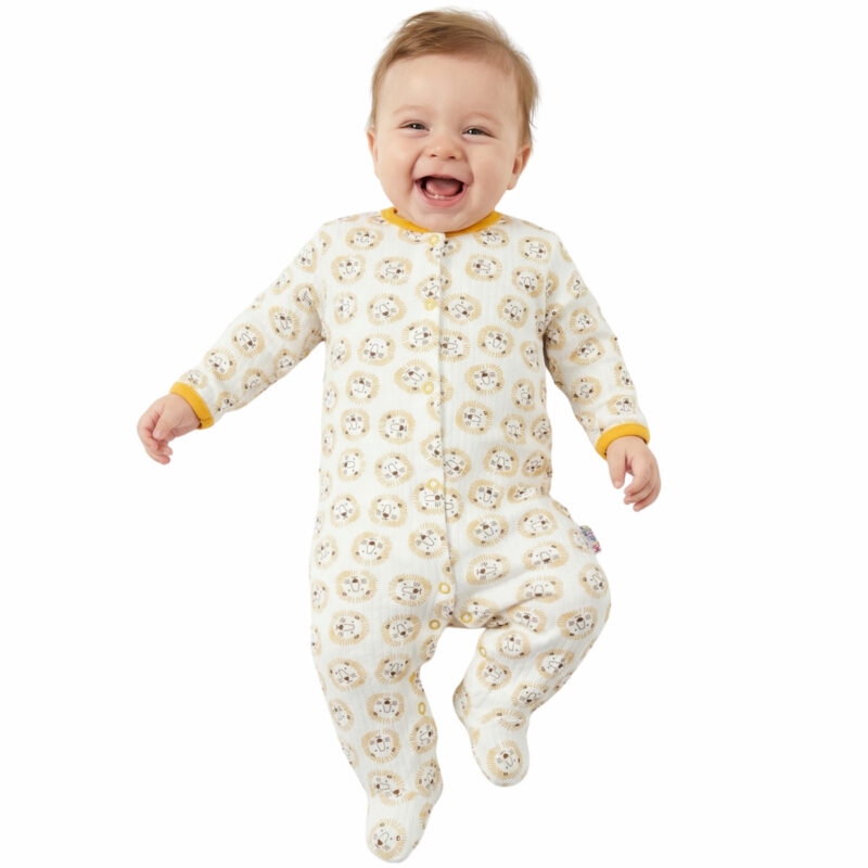 Midirik εκρού ολόσωμο φορμάκι αγόρι με παιχνιδιάρικα λιονταράκια σε όλη την επιφάνεια