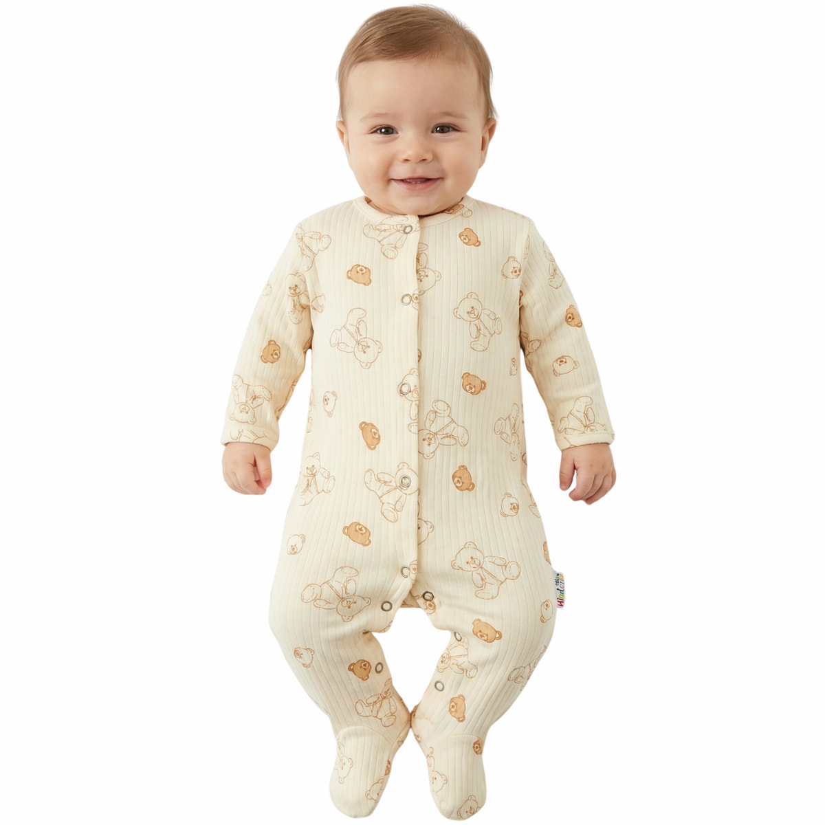 Midirik βρεφικό ολόσωμο φορμάκι αγόρι σε μπεζ με σχέδιο αρκουδάκια, σειρά Beige Teddies