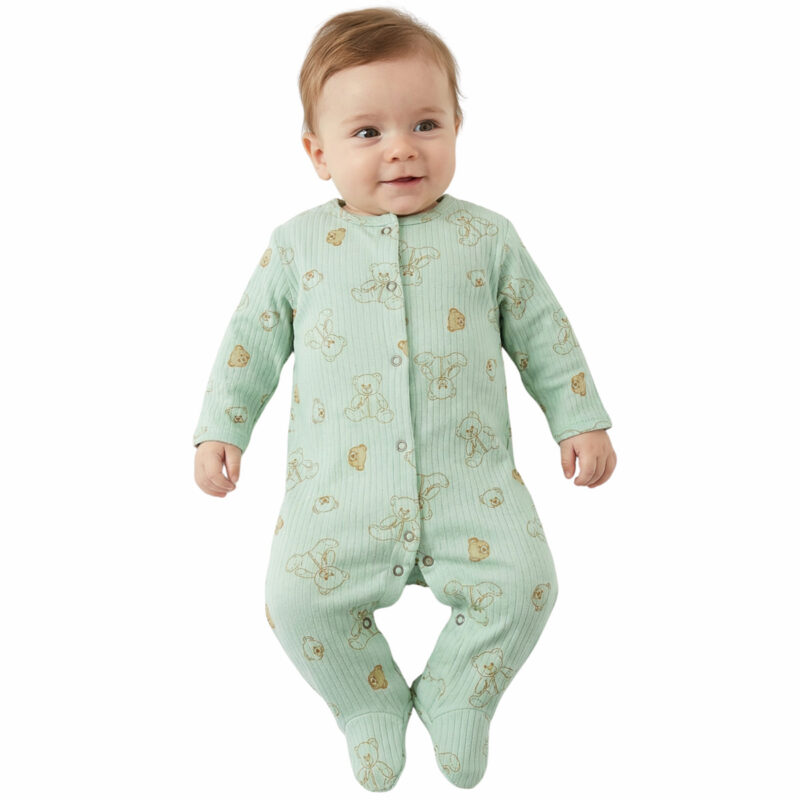 Midirik Veraman Teddies — βρεφικό ολόσωμο φορμάκι αγόρι με αρκουδάκια σε βεραμάν χρώμα
