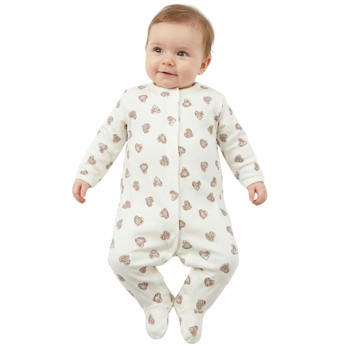 Midirik Sweethearts — βρεφικό ολόσωμο φορμάκι κορίτσι σε φωτεινό εκρού με σχέδιο καρδούλες