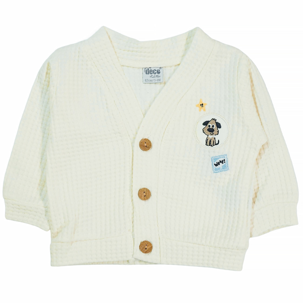Εκρού ζακέτα Deco με απλικέ σχέδιο σκυλάκι και κουμπιά για μωρά