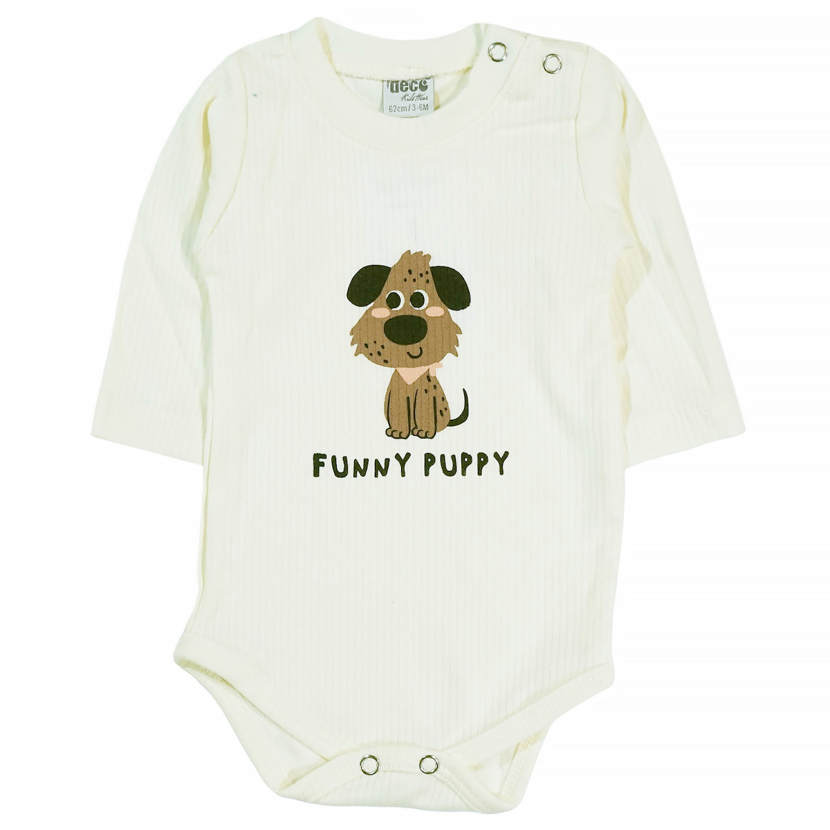 Βρεφικό κορμάκι Deco σε εκρού χρώμα με χαριτωμένο τύπωμα και τρουκς