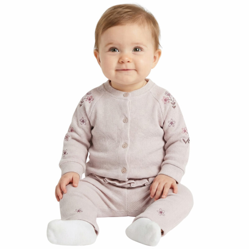 Joyol πλεκτό βρεφικό σετ μπλούζα με παντελόνι σε μοβ χρώμα