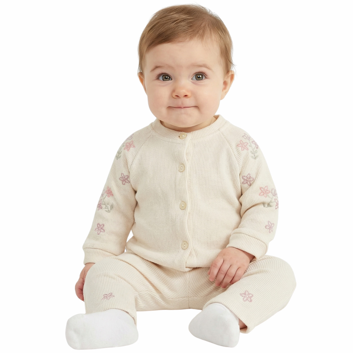 Joyol πλεκτό βρεφικό σετ μπλούζα με παντελόνι σε μπεζ χρώμα