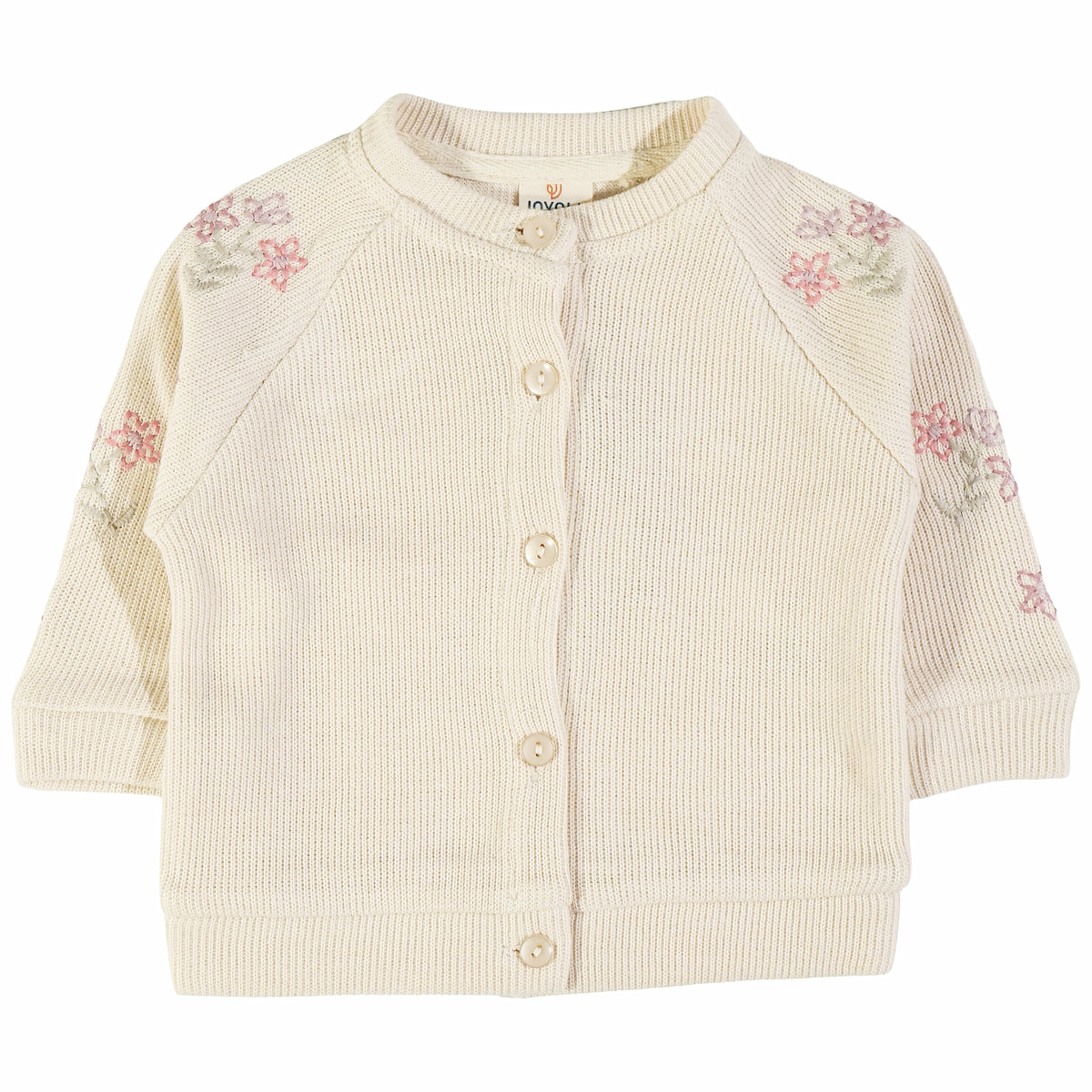 Βρεφική μπεζ πλεκτή μπλούζα Joyol με απλικέ κεντήματα στα μανίκια