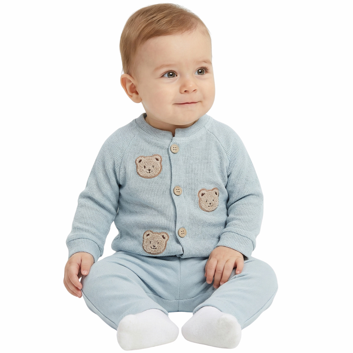 Γαλάζιο πλεκτό σετ Joyol με μπλούζα και παντελόνι για αγόρια