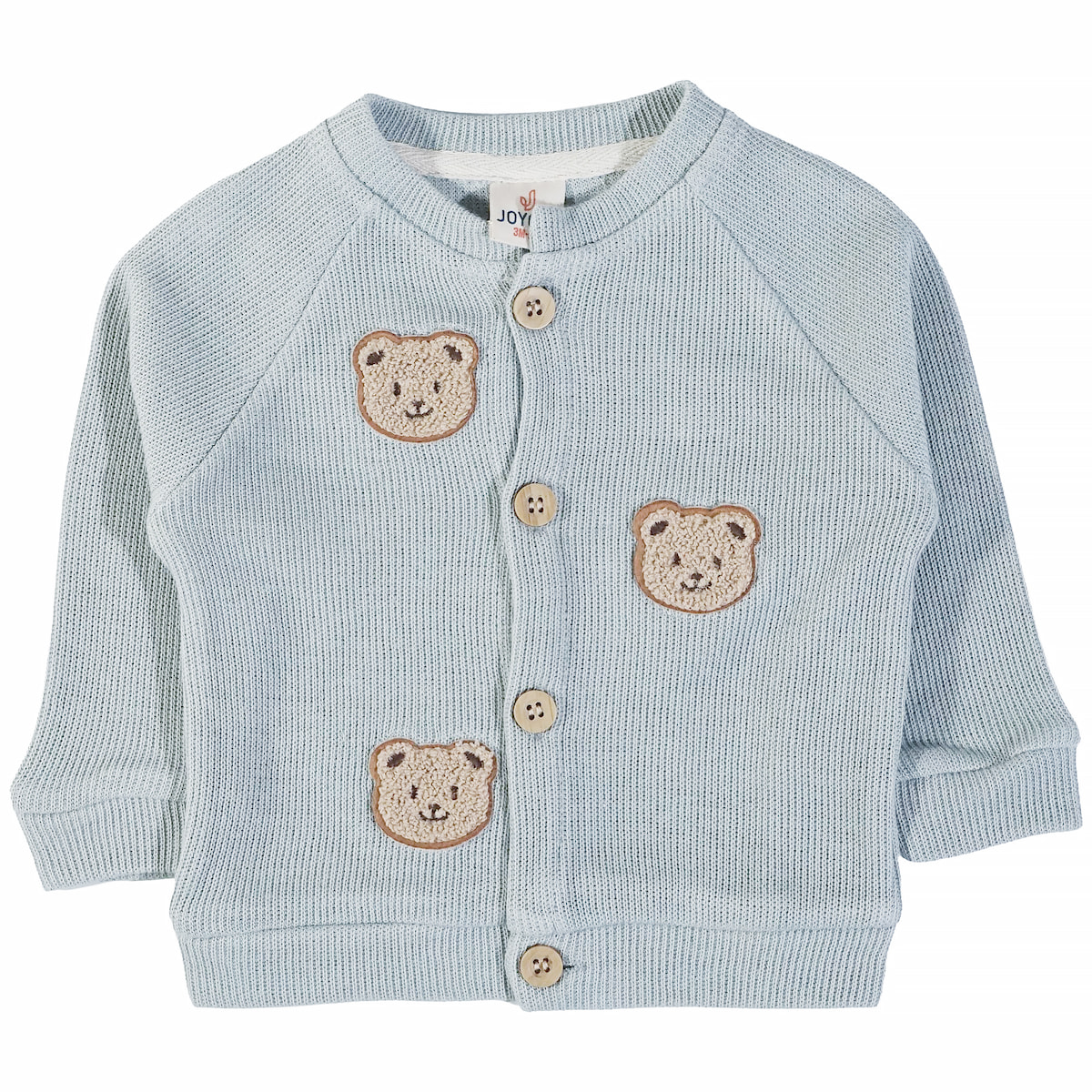 Βρεφική γαλάζια πλεκτή μπλούζα Joyol με χαριτωμένα απλικέ αρκουδάκια
