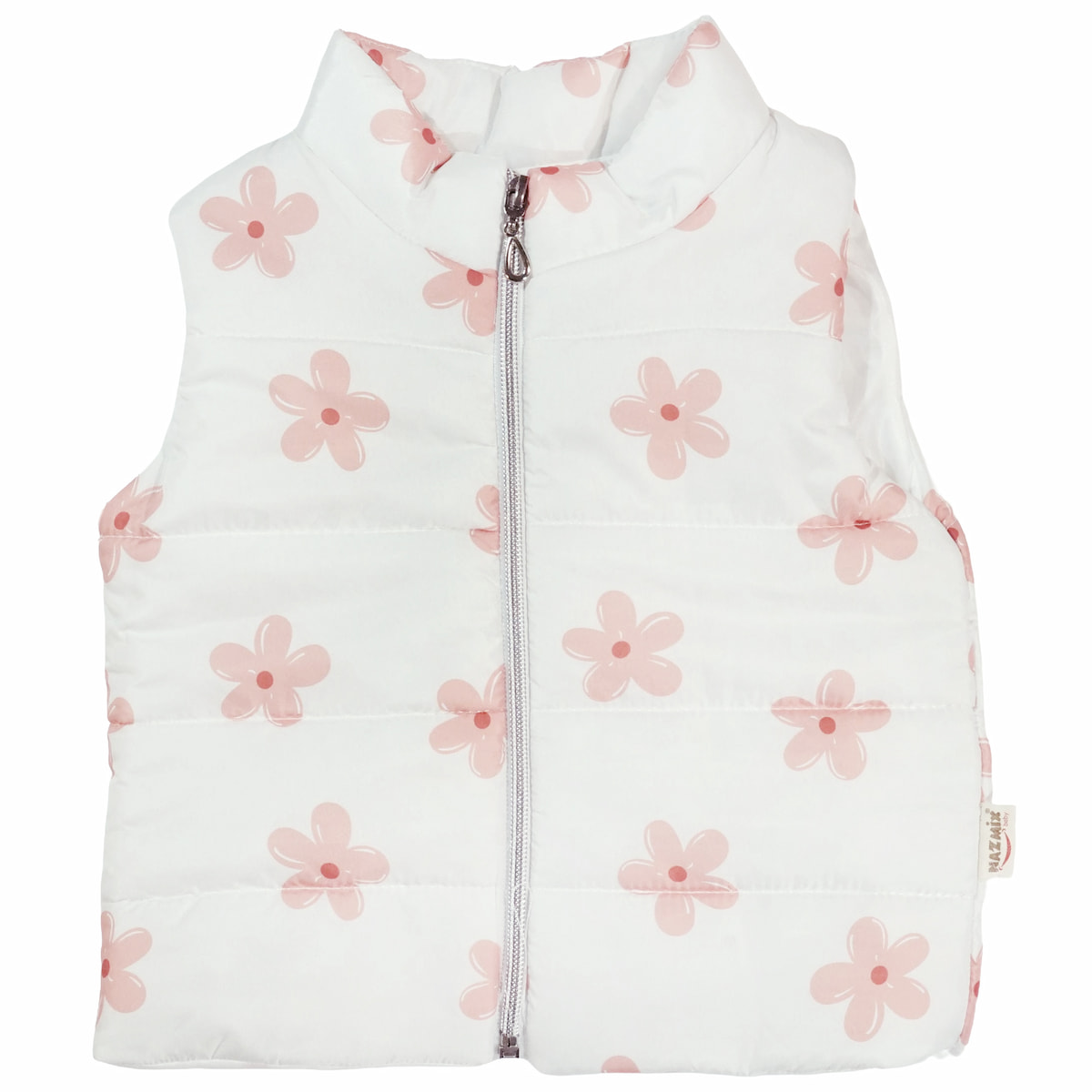Λευκό αμάνικο μπουφάν Naz Mix για κορίτσι με όμορφο floral σχέδιο και φερμουάρ στο μπροστινό μέρος